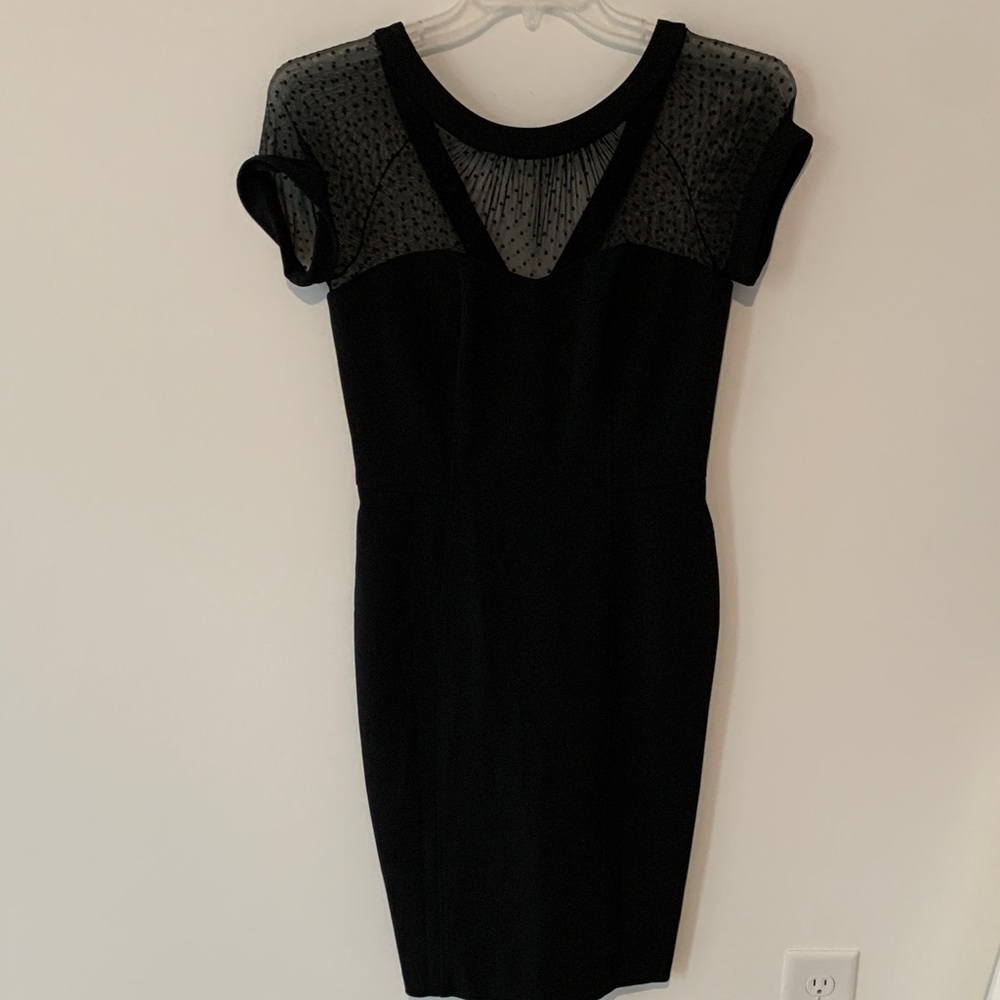 White House Black Market Black Sheer Yoke Midi Dress 6 dot dots